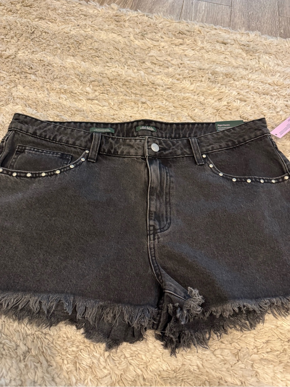 Size 16 Black Denim Frayed Hem Shorts with Studs